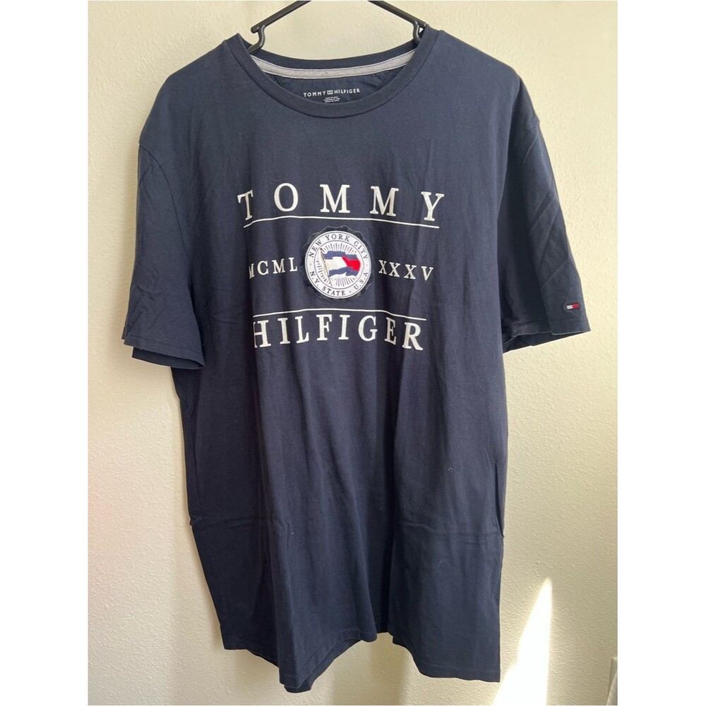 Tommy Hilfiger Navy Short-Sleeve Logo Tee with White Print